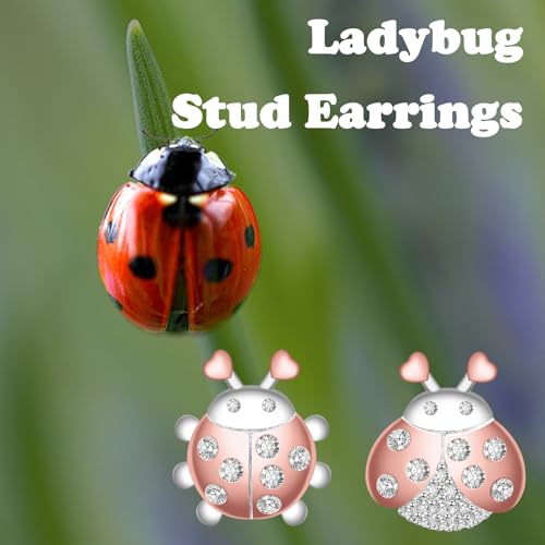 Cute Ladybug Earrings for Women - 925 Sterling Silver Ladybug Earrings Studs CZ Rose Gold-plated Insect Studs Hypoallergenic Jewelry Gifts3