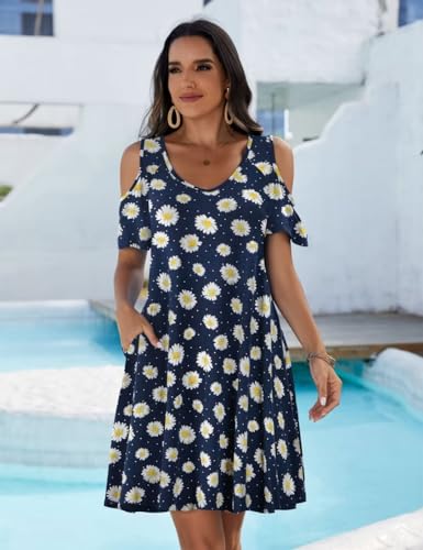 Image of JollieLovin Womens Plus Size Short Sleeve Cold Shoulder V Neck T-Shirt Dress with Pockets
