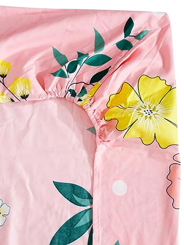 Image of Home Sizzler 144TC Garden Escape Pink Elastic Fitted Double Bedsheet with 2 King Size Pillow Covers, Fit for Mattress: 72 inchX75 inch & 72 inchX78 inch