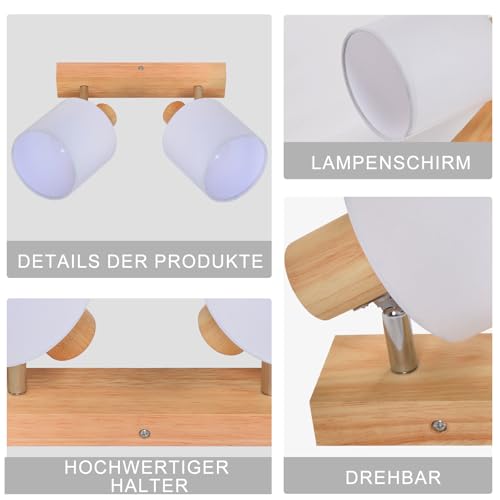 Lichtmaler Kinkiety Wnętrze Drewno E14 - Lampa Sufitowa Sypialnia Retro 2 Reflektor Orientable Wnętrze Rustykalny Przemysłowy Do Salonu Kuchni Jadalni Przedpokoju, Żarówka NIE W zestawie