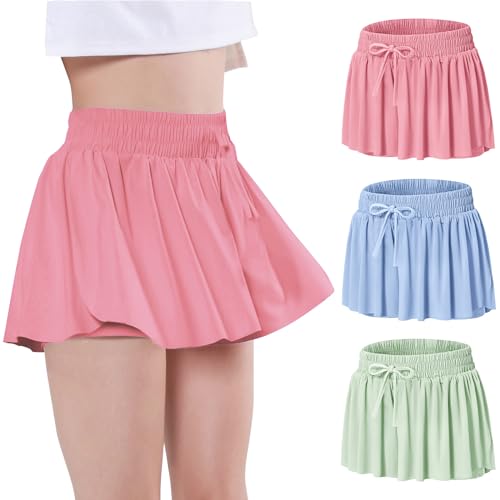 Image of Girls Butterfly Shorts Athletic Flowy Cheer Dance Skorts Teen | Gymnastics Tennis Skirts Running Tween Flutter Sports Workout Youth 2 in 1 Gym Preppy Clothes Tumbling Outfis Kids 6-14Y