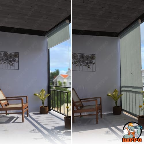 Image of HIPPO Outdoor HDPE Roller Blind Curtain - 95% Sun & UV Protection,reathable Airflow Design, Light Filtering Corded Roll-Up Shade for Balcony & Outdoor Spaces (Country-Blue, 4FTX8FT)