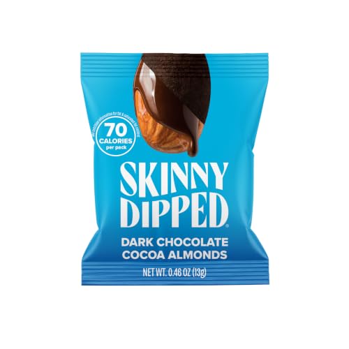 Image of SkinnyDipped Dark Chocolate Cocoa Almonds, Healthy Snack, Plant Protein, Gluten Free, 0.46 oz Mini Bags, Pack of 24 | Crunchy Whole Almonds Thinly Dipped in Chocolate | Gluten Free | Plant Protein Snack Packs