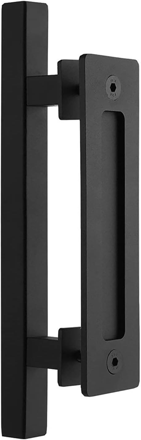 12 Inch Sliding Barn Door Handle with Lock - Black Powder Coated Barn Door Pull Handle Set for Indoor and Outdoor Use