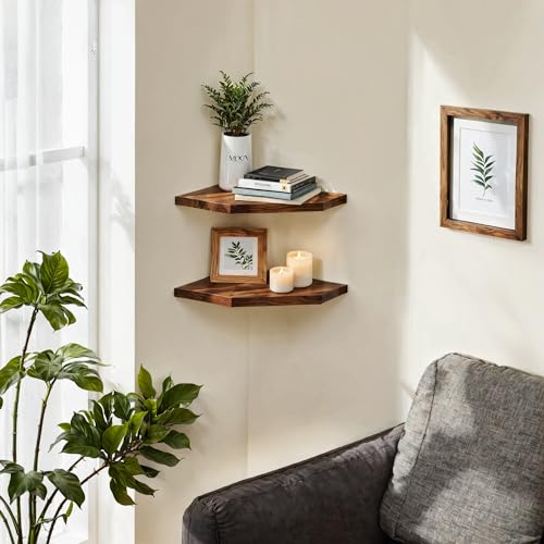 Demigo Corner Shelf Wall Mount, Set of 2 Solid Acacia Wood 10.3 x 16.5 inches Floating Corner Shelves, Smooth - Durable - Attractive Corner Shelves for Bedroom Living Room Bathroom Kitchen