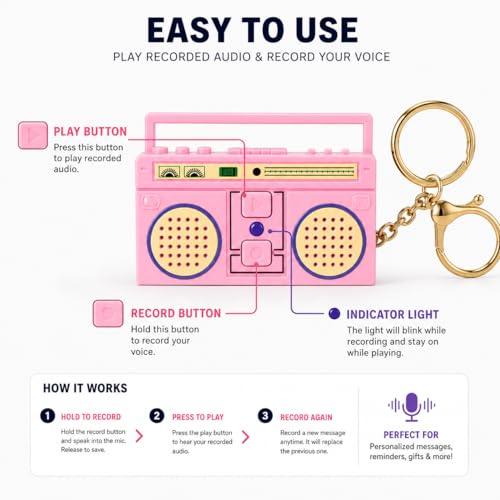 Image of SMARTNET Retro Radio Recording Key Chain Voice Recorder | Record Voice & Play | Sound Recorder with Playback Toy | Voice Message Gadget for Gifts Memories & Fun