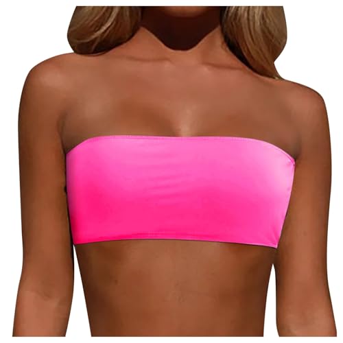 Generisch 2026 - Mujer Traje de Baño Tops sin Tirantes Parte Superior Bikini Bandeau Natación Top Tubo Top Traje de Baño Blusa Correa de Hombro Desmontable Camisa, Rosa., XS