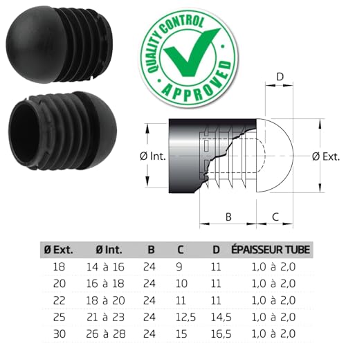 cyclingcolors Chair Plugs, Lamellar Plugs with Ball Head, Round, Non-Slip, for Round Tube Plastic End Caps, Black, 20 mm, Pack of 1 - Image 2