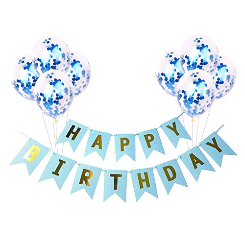 Party Propz Birthday Decoration Items - 9 Pcs, Happy Birthday Decoration Items for Boy Men | Happy Birthday Banner(Cardstock) with Confetti Balloons | Birthday Decor - Blue - 9 Pcs