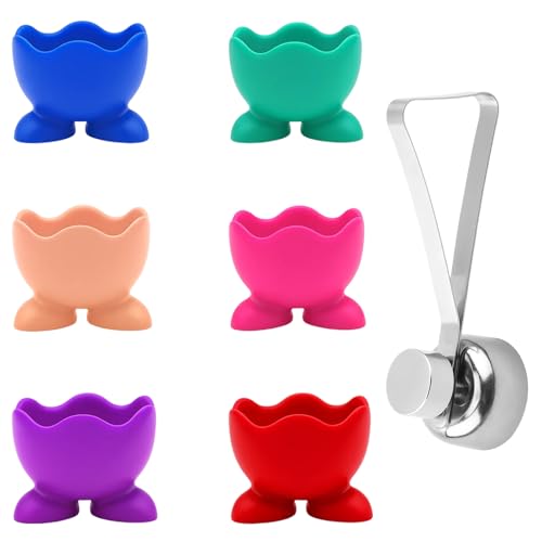 Egg Cups Silicone Egg Holder Set of 6 with Egg Cracker Colourful Boiled Egg Stands for Kitchen Breakfast Table Setting Gift for Home Cooks and Parents