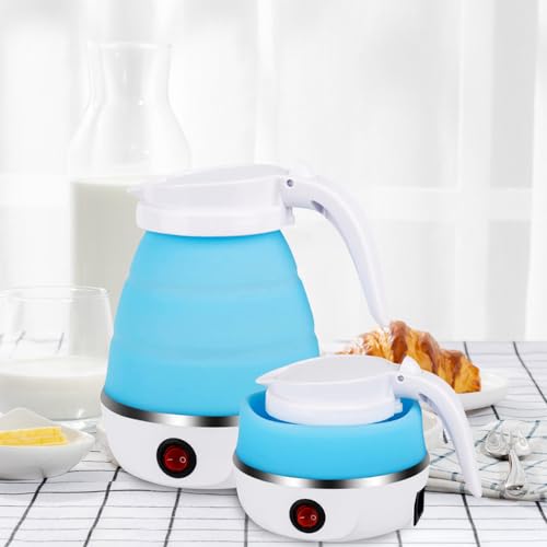 Mini Travel Kettle, Camping Kettle, Foldable Electric Kettles, Silicone Electric Water Boilers, Tea Coffee Maker,Collapsible Kettles with Separable Power Cord for Outdoor Hiking Camping (Blue)