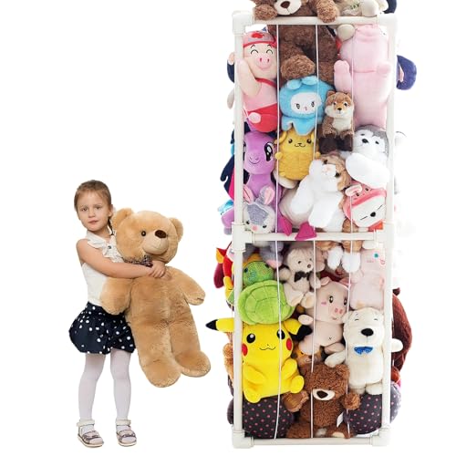 Image of INFTOYCO Large Stuffed Animal Storage Zoo Cage Holder, Upgradation PVC Stuffed Animal Storage Organizer, Space Saving Plush Toys Zoo Holder, for Kidroom Playroom, White