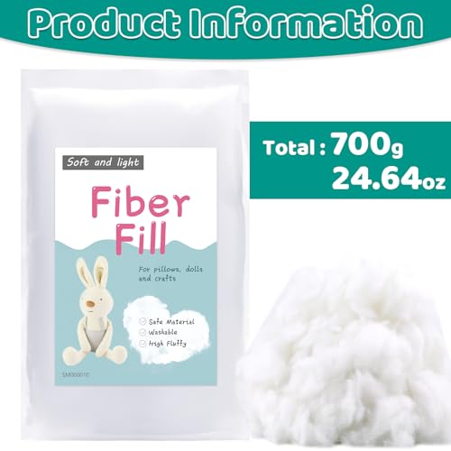 Image of LOKUNN 24.7oz /700g Polyester Fiber Fill, (2.12oz~3.97lb) Stuffing Pillow Filling Cushion Filling, Polyfill Stuffing for Stuffed Animals, Batting High Resilience Fill Fiber for Stuffed DIY Crafts