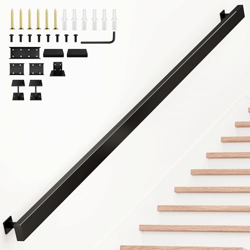Pasamanos Escalera Negro 60-600cm, Barandilla de Escalera Interior Metal Antideslizante, Pasamanos para Escalera Estilo Industrial, Barandillas para Interiores y Exteriores Loft Balcón Corredor,80cm