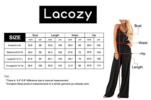 Lacozy Womens Casual Loose V Neck Sleeveless Spaghetti Strap Wide Leg Pants Jumpsuit Rompers Black Medium #TOP5