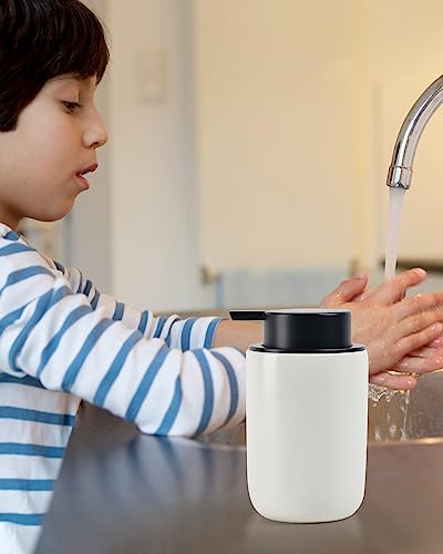 Image of BosilunLife Foaming Soap Dispenser - Ceramic White Soap Dispenser Bathroom Small Foam Hand Dispenser Refillable Kitchen Dish Soap Bottle Hand Wash Dispenser