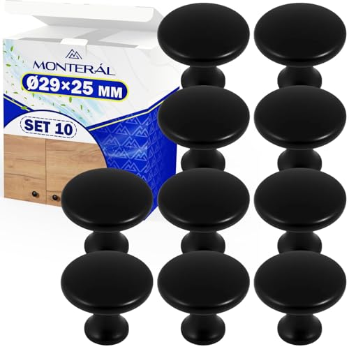 MONTERAL 10 Piezas Tirador de Mueble Ø 29 mm Altura 25 mm Negro Mate - Garantía de 10 Años