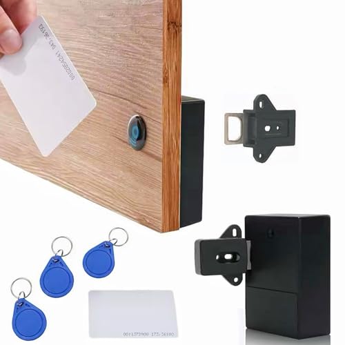 Image of Sunkizzrs RFID Electronic Drawer Lock - Smart NFC Cabinet Locks - Hidden Card Lock for Drawer /Cabinet /Locker /Cupboard /Wardrobe with 1 Pcs IC Cards & 3 Pcs NFC Tags