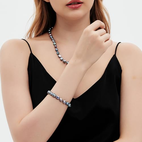 YAMI Natural Pearl Bracelet for Women, Freshwatet/Saltwater Cultured Pearls, Elegant Jewelry Gift for Women for Anniversaries, Birthdays, Mother's Day, White/Black Pearl3