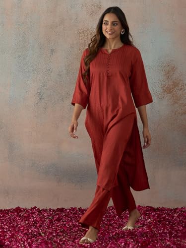 Image of Hritika Women's Cotton Blend Jacquard Woven Kurta with Palazzo Set HRKB0048