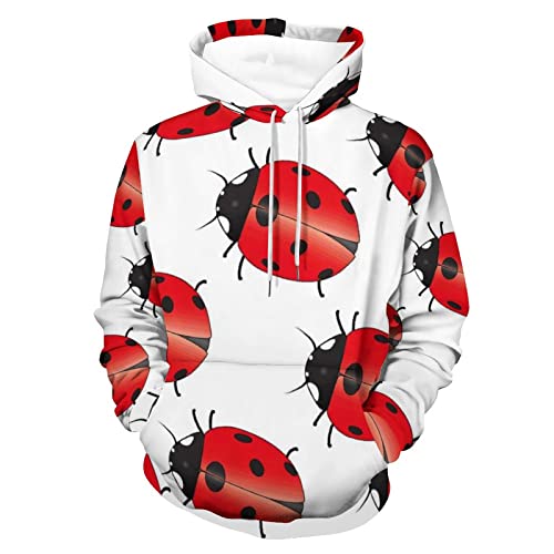 Hoodie coccinelle unisexe à manche longue et impression 3D pour homme et femme en taille S