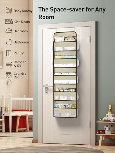 Image of Yecaye 1 Pc 5 Tier Over the Door Organizer with 15 Pockets | 44lb Load Over the Door Storage | No Sagging Closet Organizers and Storage | Versatile Nursery Hanging Organizers for Home Dorm - Beige