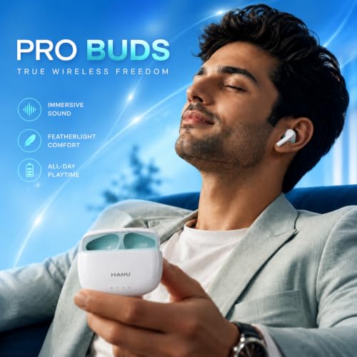 Image of HANU Pro Buds, 13mm Titanium Driver, Deep Bass, 43 Hours Playtime, Sweat Resistant, Fast Charging, Touch Control & Voice Assistant Support