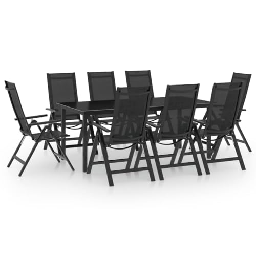 WKIEQACO Juego de muebles de exterior para exteriores, juego de comedor de jardín de 9 piezas, aluminio antracita
