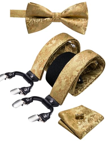 Image of YOHOWA Men Suspenders 6 Clips Strength Adjustable Y Braces Pre-Tied Bow Tie Set Formal Wedding Party