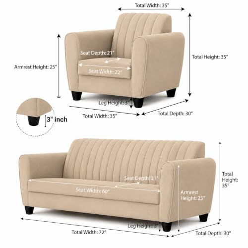 Image of 5 Seater Premium Luster 3-1-1 Sofa Set | Velvet Suede Fabric | 5 Colors and Golden Legs (Beige, 3+1+1) Modern Living Room Furniture Stylish Look + Durable Build