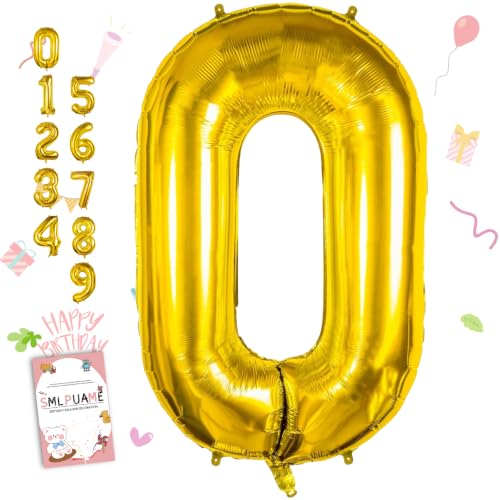 Image of 40 inch Number Balloon 0-9 Gold Large Number 0 Balloons,Digital Balloons for Birthday Party Celebration Decorations Supplies, Helium Foil Number Balloons for Wedding Anniversary
