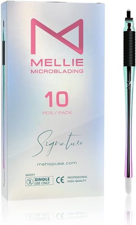 - Mellie's Signature Microblading Eyebrow Pen (Pack of 10) - Disposable Microblading Pen with Sterilized Blade, Comfortable Rubber Grip and Pigment Sponge for Flawless Bro (U18 NANO .15mm, Multi Color)