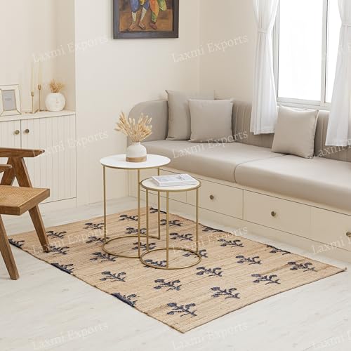 Tapete decorativo rectangular de algodón y yute azul 2'x3' miniatura 2