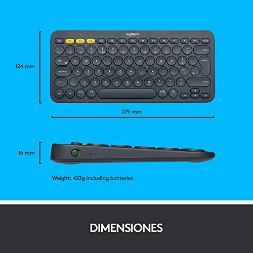 Logitech K380 Teclado Inalámbrico Multi-Dispositivos para Windows/Apple iOS/Android/Chrome, Bluetooth, Diseño Compacto, PC/Mac/Portátil/Smartphone/Tablet/Apple TV, Disposición QWERTY Español - Negro