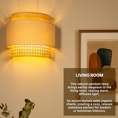 Image of Habere India-All the Cultures Fabricating India Wall Decor Lights | Night Lamp for Bedroom | Mount Lights | Bamboo Wall Lamp (L30 x H25 cm)