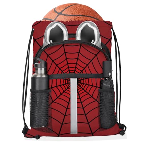Spiders Red Web Drawstring Backpack,Waterproof Sports Gym Bag with Shoes Compartment and Bottle Holder,Travel Tote Bags for Beach,Swimming,Yoga Gifts3