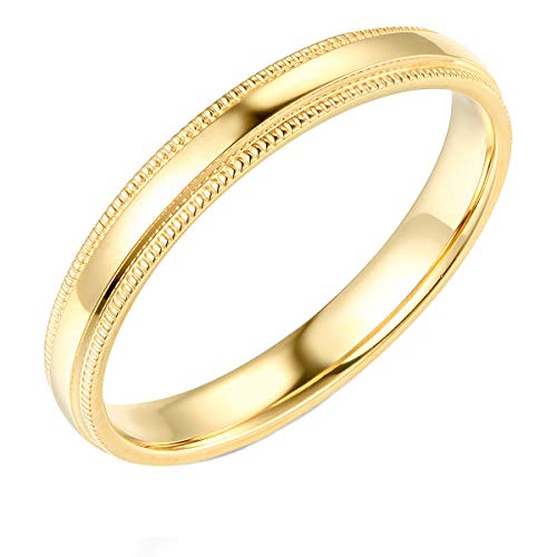 14k Yellow or White Gold 3mm Comfort FIT Plain Milgrain Wedding Band