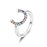 TINSLO Silver Ring 925 Silver Rings for Women Colorful Cubic Zirconia Ring Wide Set Ring for Women Fashion Ring as Gift Ring Sterling Silver Rings Size 6-9