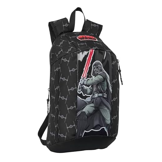 STAR WARS THE FIGHTER - Mini Mochila para Uso Diario, Ideal para Niños de Diferentes Edades, Cómoda y Versátil, Calidad y Resistencia, 22x10x39 cm, Color Negro