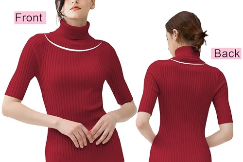 Image of v28 Women Turtleneck 1 /2 Half Sleeve Highly Stretchy Ribbed Knit Fitted Sweater
