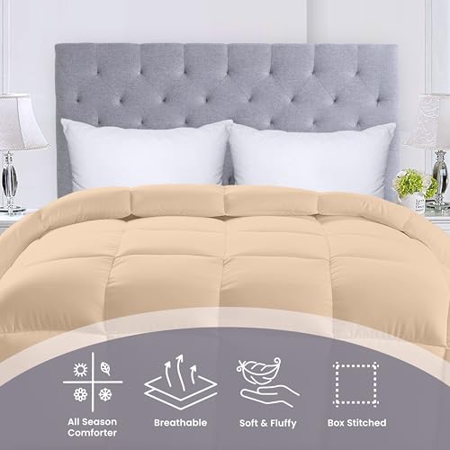 Image of Utopia Bedding Comforters King Size, All Season Duvet Insert, Down Alternative Box Stitched Bed Comforter with Corner Tabs, Machine Washable (Beige)