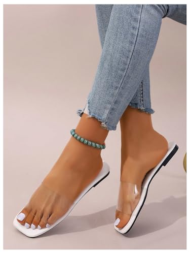 Image of Verdusa Clear Sandals For Women Square Toe Slides Summer Slip On Beach Flat Sandals
