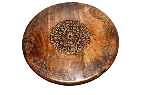 Image of Artesia Wooden Handcrafted Folding Round Coffee Table for Livingroom and Bedroom End Table Solid Wood Outdoor Center Table for Garden (Brown)