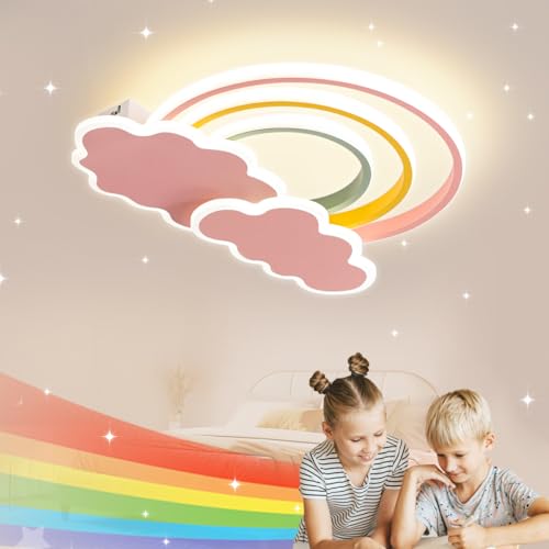 LUCKINHAND Led Kinder Deckenleuchte Wolken Regenbogen Deckenleuchte dimmbar mit Fernbedienung,Nachtlicht Funktion Kinderzimmer Schlafzimmer Wohnzimmer Junge Mädchen Schlafzimmer blau Deckenlampen 45cm