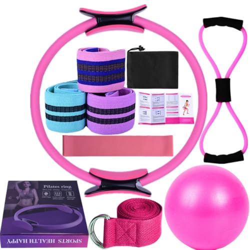 Pilates Equipment Kit for Women, Pilates Essentials Kit for Women, Better Me Pilates Kit for Home Workouts Figure 8 Resistance Band Latex Elastic Ring Stretch Yoga Ball Pilates Circl (Pink)