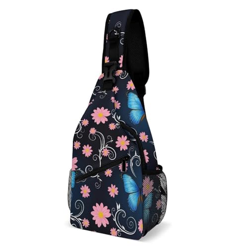 Fashion Chest Bag, Shoulder Bag, Dress Decor Sling Backpack, Casual Day Pack For Men And Women Blue Butterfly