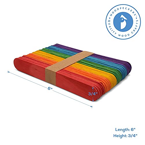 Colored Popsicle Sticks For Crafts, Large Colored Craft Sticks, Pack Of 100, Each Stick 6" Long X 3/4" Wide, By Woodpeckers #TOP1
