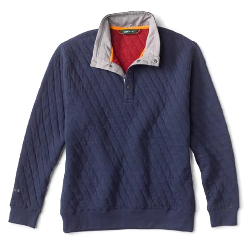 Orvis Outdoor Quilted Snap Men's Pullover Sweatshirt - Mockneck Style Sweatshirt For Men with Four-Snap Quarter Placket, Navy - New - Medium