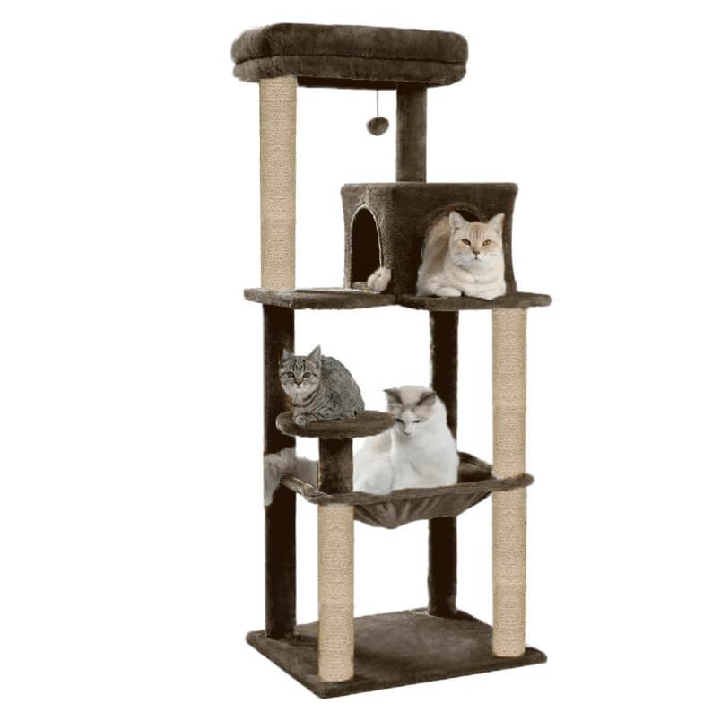 FURRLOVERS Condo Fur Fabric Activity Kitten Cat Tree | Hammock | Hanging Ball | Scratching Posts | Jute Rope (Height 55 Inch) (Brown - FURR-54) (B0D1N4WV7H) Amazon Price History, Amazon Price Tracker