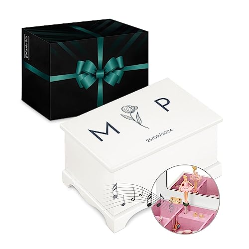Maverton Boîte à Musique avec personnalisation pour elle - Boîte à Bijoux Musicale décorative pour bébé - rangement bijoux pour fille - amie - pour anniversaire - Noël - ado fille